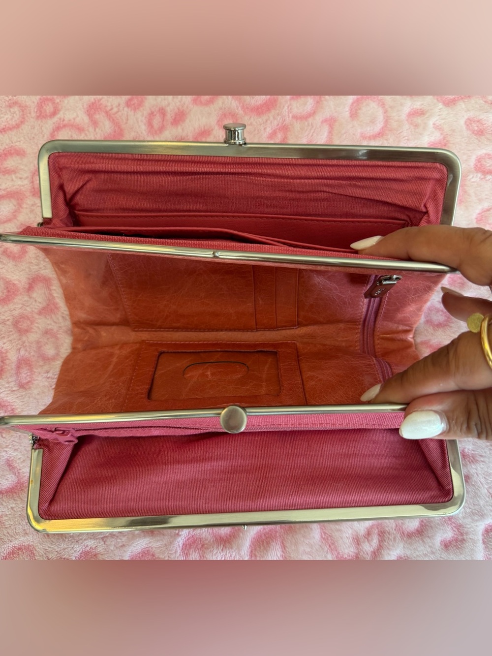 HOBO Lauren Coral Pink Leather
Clutch Double Frame Women’s - Picture 6 of 8